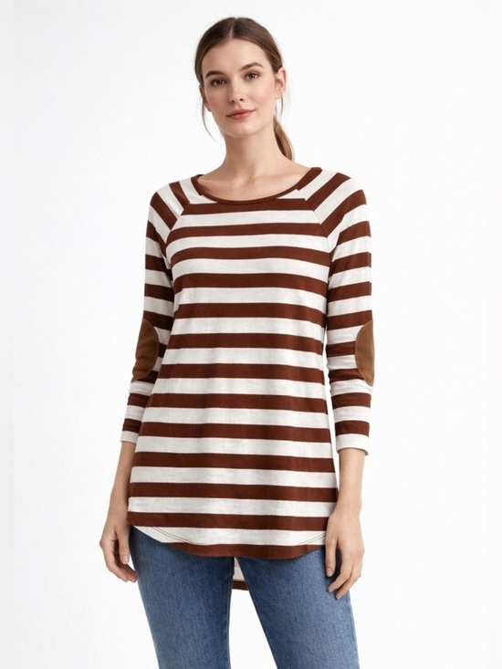 Zenana Outfitters Tops - Zenana Premium Striped Elbow Patch Top